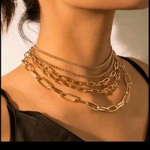 Multi Layered Gold Chain Punk Choker Necklace